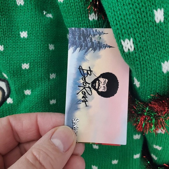 Bob Ross Ugly Christmas Sweater Mens XL Happy Little Christmas Lights Up NWT - Picture 4 of 11